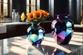 3D Render of a Crystalline Vase Catching Sunlight - Casting Vibrant Prismatic Shadows on a Smooth Marble Surface