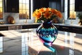 3D Render of a Crystalline Vase Catching Sunlight - Casting Vibrant Prismatic Shadows on a Smooth Marble Surface