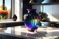 3D Render of a Crystalline Vase Catching Sunlight - Casting Vibrant Prismatic Shadows on a Smooth Marble Surface