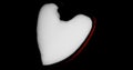 Render with a curved crumpled heart on a black background