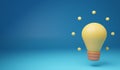 3d render cute cartoon electric light bulb icon with rays of light