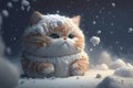 3D Render of a Cute Cartoon Kitten in a Snowy Environment, Generative Ai