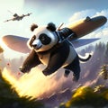 3d render of a cute cartoon panda flying in the sky Generative AI