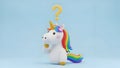 Thinking Unicorn Question Mark, 3D Render, Cute Cartoon Royalty Free Stock Photo