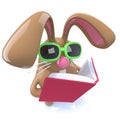 3d Cute chocolate Easter bunny rabbit reading a book