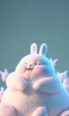 Cute Fluffy Chubby Bunny Laughing On Pastel Blue Background. Happy Easter Day Concept