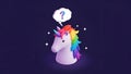 Thinking Unicorn. Question Mark. Cute 3D Render. Royalty Free Stock Photo