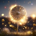3d render of dandelion flower in the field at sunset generative AI Royalty Free Stock Photo