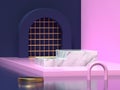 3d render dark blue pink wall floor corner abstract geometric shape background