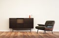 3d render of dark wood sideboard cabinet in a livingroom