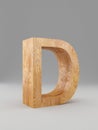 3D decorative wooden Alphabet, capital letter D. Isolated.