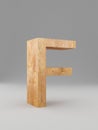 3D decorative wooden Alphabet, capital letter F. Isolated.