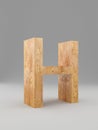 3D decorative wooden Alphabet, capital letter H. Isolated.