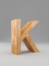 3D decorative wooden Alphabet, capital letter K. Isolated.