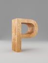 3D decorative wooden Alphabet, capital letter P. Isolated.