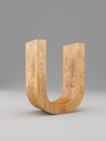 3D decorative wooden Alphabet, capital letter U. Isolated.