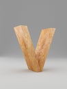 3D decorative wooden Alphabet, capital letter V. Isolated.
