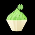 3D Render Of Delicious Cupcake With Clover Leaf Element In White And Green