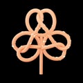 3D Render Of Delicious Pretzel In Shamrock Leaf Shape On Black