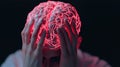 3D render depicting human brain with vibrant red neural connections, illustrating complexity of thoughts and emotions. image