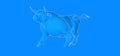 3d render design of a bull drawing on blue background