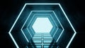 3d render design of an illuminated hexagonal tunnel