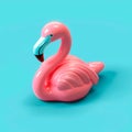 3D design of pink flamingo over bright blue background.