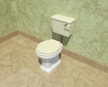 Detail of marble bathroom with white toilet and green cover