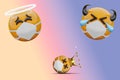 3D render - Devil emoticon and Saint angel emoji are laughing at one dead king of emoji