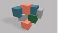 3d render Different color Cube on gray background