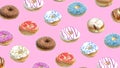 3D render Different donuts on a pink background