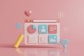 3D Render of a Digital Interface with Icons on a Pink Background Royalty Free Stock Photo
