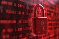 3d render of digital padlock icon on data security background with binary code and blurred screen