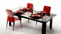 High Contrast Black And White Dining Table With Red Glass Chairs Royalty Free Stock Photo