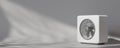 3D render displays compact air source heat pump characterized by a sleek, modern design. This energy-efficient device is ideal for
