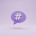 3D Render of a Purple Speech Bubble with a White Hashtag Symbol social media internet Royalty Free Stock Photo