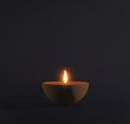 3d render Diya lamp with fire lighting for Diwali, Deepavali or Dipavali, the indian Afestival of lights on color background Royalty Free Stock Photo