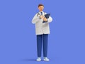 3d render, doctor cartoon character standing with finger pointing up, holding clipboard. Friendly professional therapist. Medical Royalty Free Stock Photo