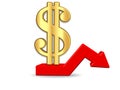 3D Render dollar falling graph stock photo