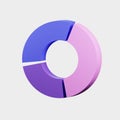 3d render donut chart isolated minimal icon on purple background illustration. Business and market analysis concept