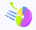 3d render donut pie chart with arrow and lines. Financial data analysis, business presentation. Cartoon colorful