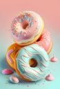 3d render of donuts with sprinkles on pastel background