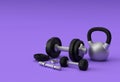 3d Render Dumbbells Set, Realistic Detailed Close Up View Isolated Sport Element of Fitness Dumbbell Design