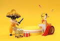 3D Render Dussehra Celebration Scene of Minimal Podium Scene for Display Products Advertising Design