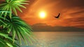 3D render of eagle flying in a tropical landscape