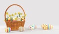 3d render of easter basket with colorful easter eggs Royalty Free Stock Photo