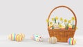 3d render of easter basket with colorful easter eggs Royalty Free Stock Photo