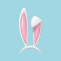 3d render Easter bunny ears mask. Realistic rabbit ears spring hat set isolated on blue background Royalty Free Stock Photo