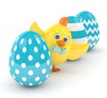 3d render of Easter chick with eggs Royalty Free Stock Photo