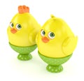 3d render of Easter chicks in egg holders Royalty Free Stock Photo